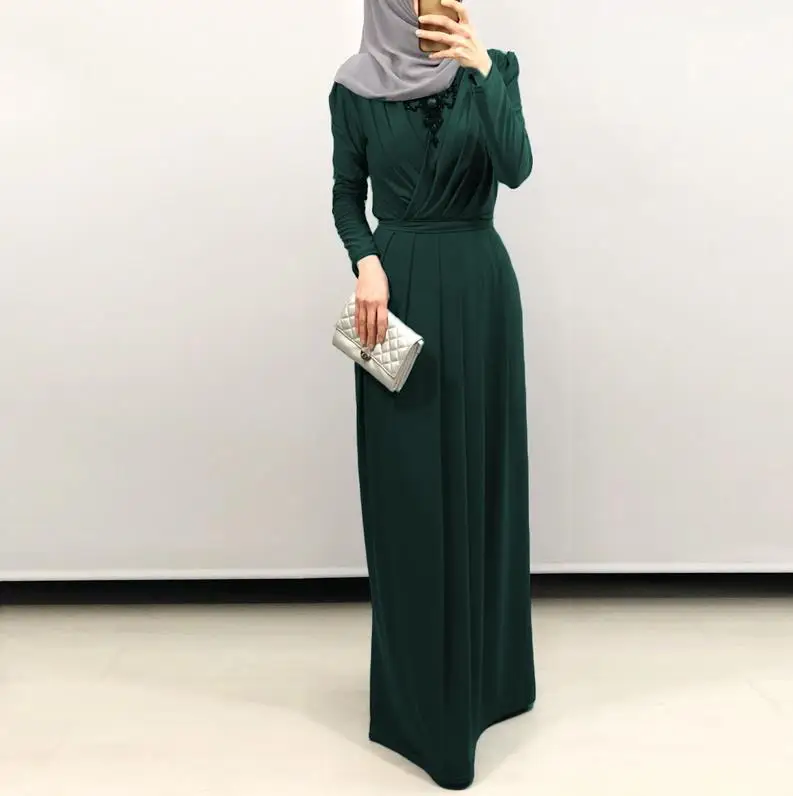 Dark green dress Kaftan abaya мусульманская одежда для Дубай мусульманское платье хиджаб Caftan Турция Elbise Ramadan плиссированные платья Eid vestidos robe Arabe Musulmane - Цвет: Dark green dress