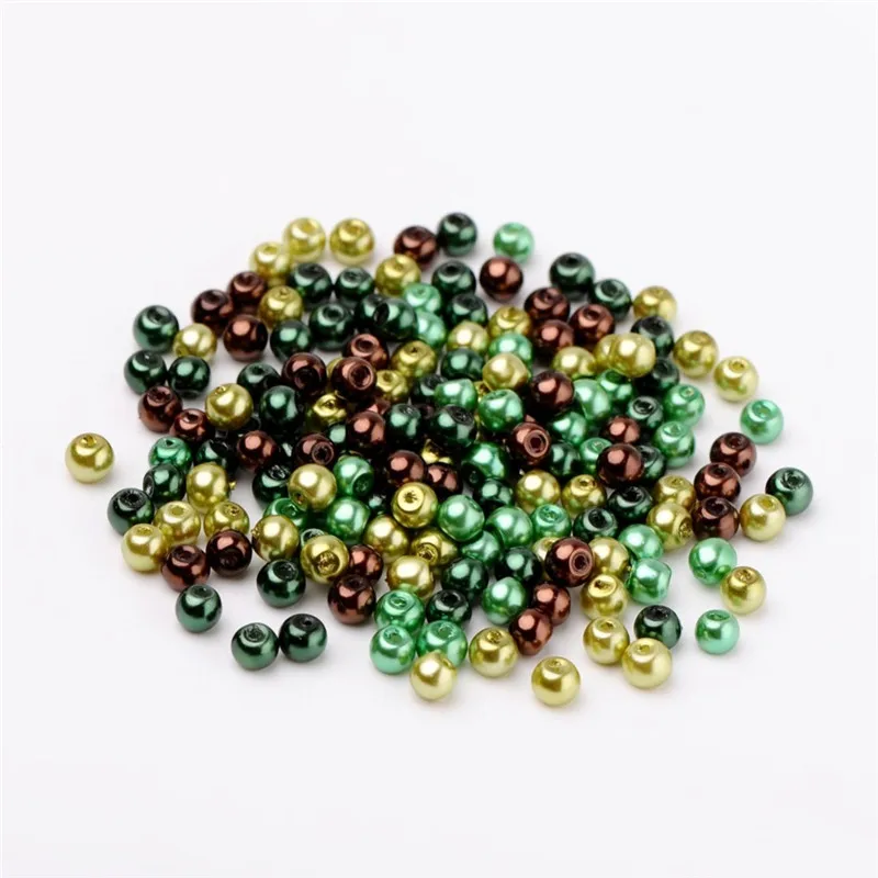 Pandahall 4/6/8mm Glass Pearl Beads Mixed Color Pearlized Beads Round For Jewelry Making DIY Bracelets Hole: 1mm Free Shipping - Цвет: Choc-Mint