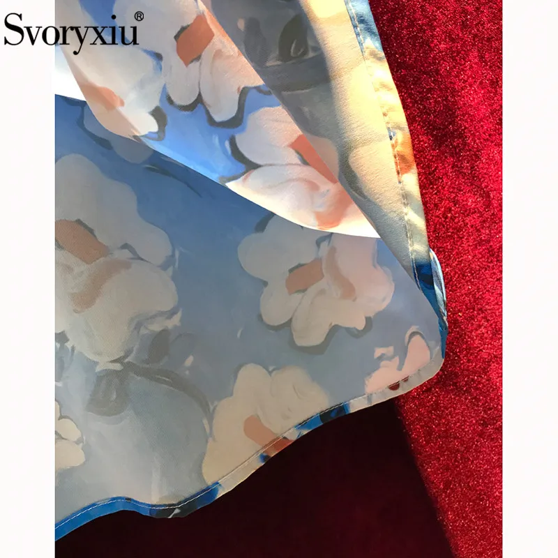 Svoryxiu элегантный синий ручная роспись Цветочный принт платье Для женщин с длинным