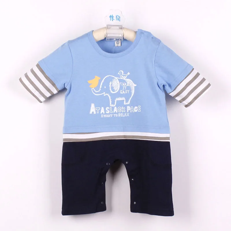 Комбинезоны детские хлопковые одежда для ползания с принтом слона рукавом до