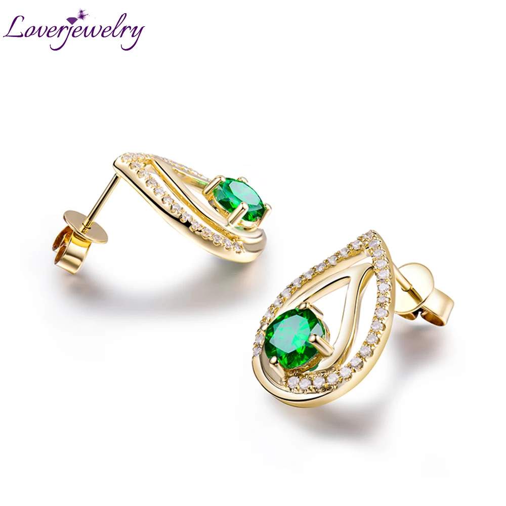LOVERJEWELRY женские серьги Пуссеты Серьги Настоящее 18 К желтое золото натуральный круглый цаворит классические серьги для женщин вечерние ювелирные изделия для офиса