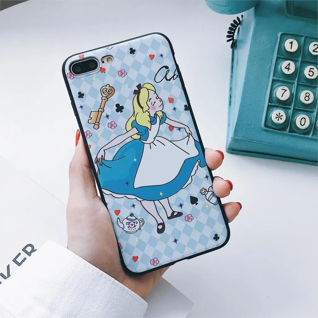 Cute Cartoon Anime simple Disneys Princess Alice Case cover For iphone 8 7 6 6s Plus X XR Xs Max Silica gel TPU phone back Shell |