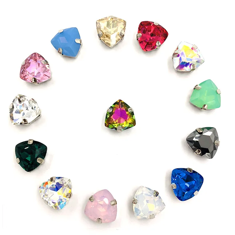 12mm Fat Triangle Dazzling color High quality Glass Crystal sew on rhinestones sliver base with hole diy/clothing accessories - купить по