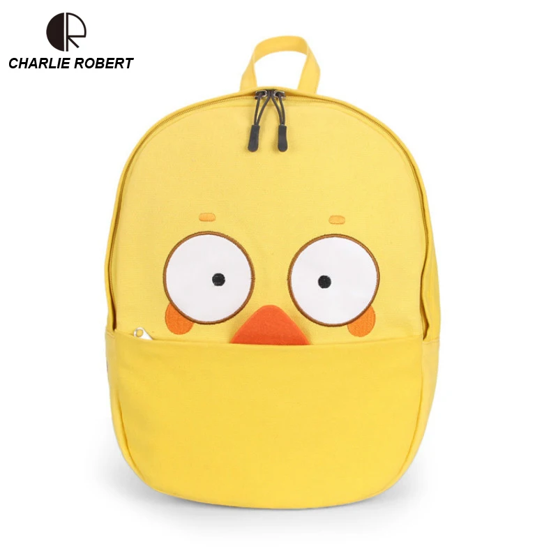 

CR 2019 New Hot Fashion Children's Kids Backpack Funny Cute Yellow Chicken Nylon Appliques Panelled Casual Boys & Girls Backpack