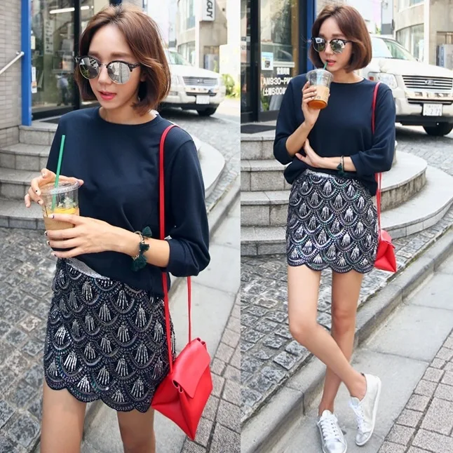 Luoanyfash 2018 Новинка Ретро черная короткая юбка с блестками женская винтажная