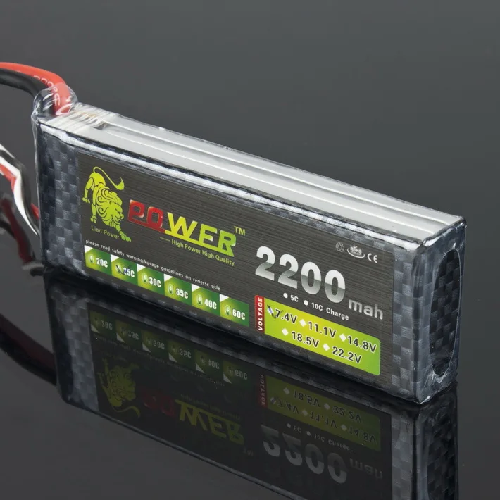 

Lion Power 2S Lipo Battery 7.4V 2200mah 25C Max 40C JST / T / XT60 Plug for RC Qudcopter Helicopter Airplane Car 1/16 Revo Toy