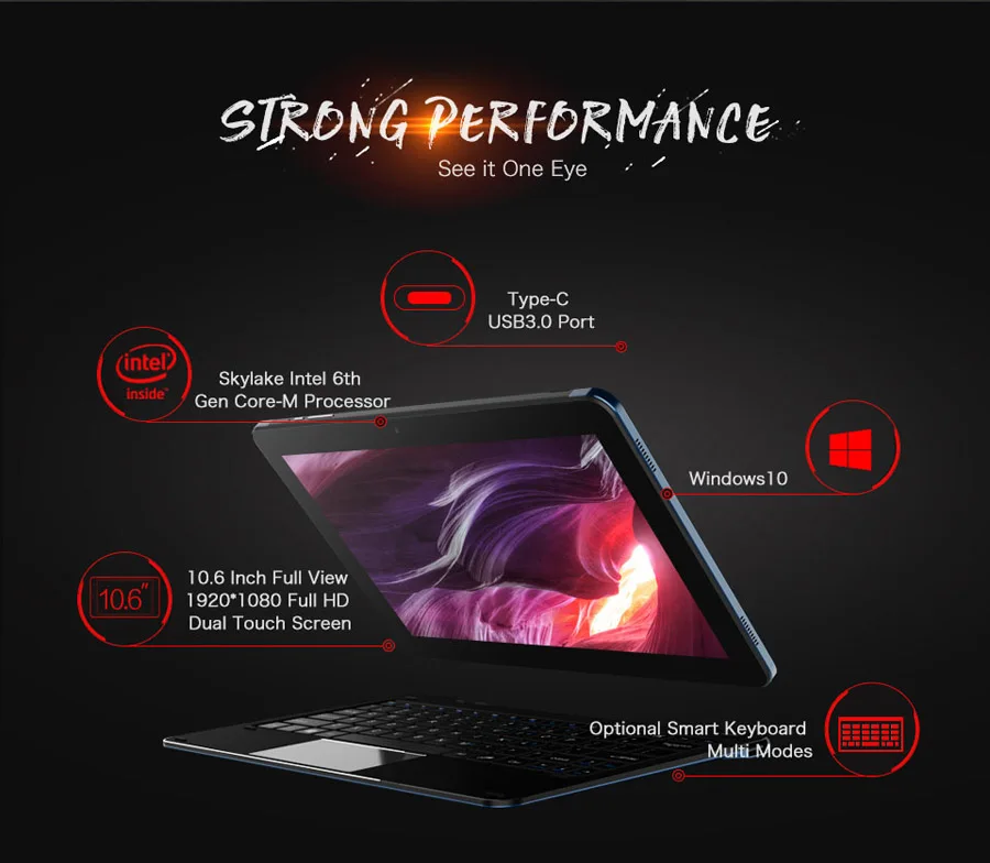 10 6 ''ips Cube I7 книга Windows Tablet PC 1920x1080 Intel Core M3-6Y30 (Skylake) dual 4 ГБ Оперативная память 64