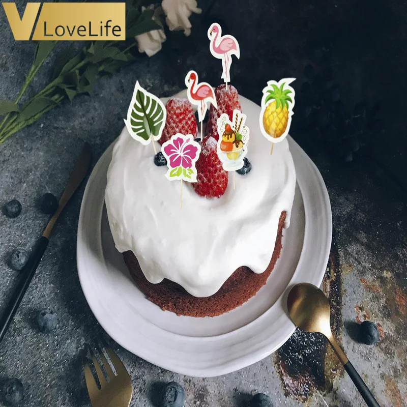 24 шт Фламинго многоцветный кекс Топпер ананас цветочный узор листьев для