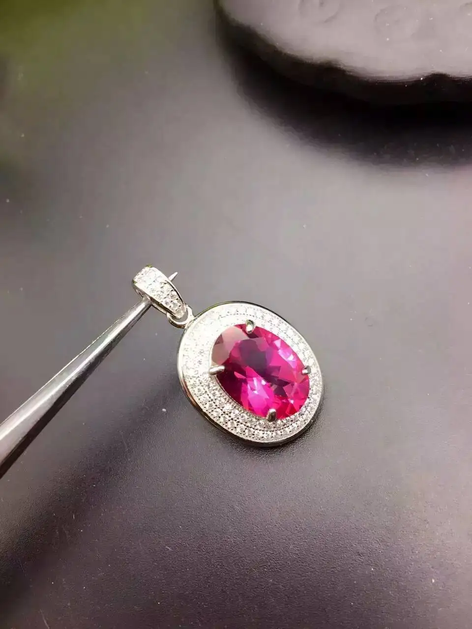 natural red topaz pendant S925 silver Natural gemstone Pendant Necklace trendy Classic elegant big round women party jewelry |