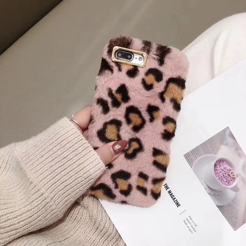 Пикантные леопардовые пушистый кролик меховой чехол для iPhone x xs max Xr плюшевые