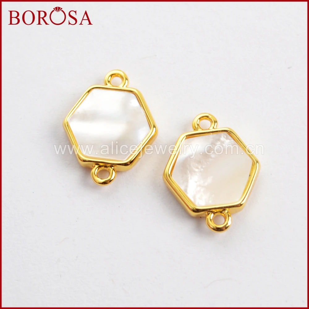 BOROSA 10 шт маленький шестиугольник мульти-вид ограненными камнями Druzy разъемы золотой ободок натуральный Лабрадорит двойной подвески Jewelry WX993