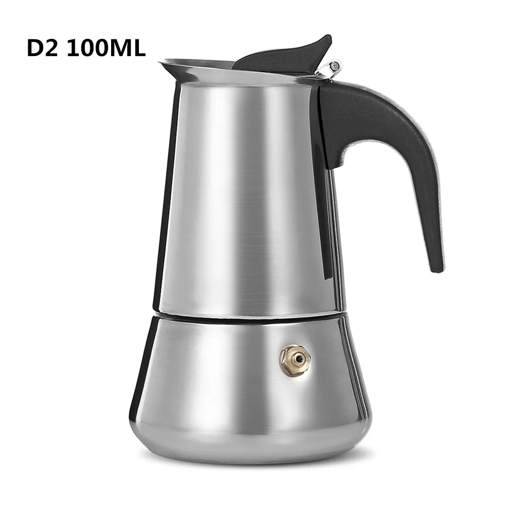 D2 - 100ML D#100/200/300/450 мл Нержавеющая сталь Кофе Мока Кофе Чайник заварочный чайник мокко плите инструмент фильтр Кофеварка кофейник в продаже - Цвет: D2 - 100ML