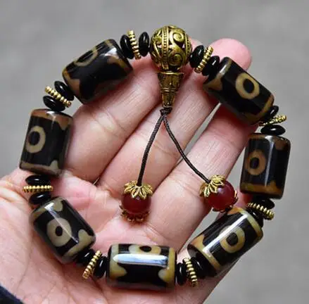 3x Старый тибетский натуральный узор 3 глаза большие бусины дзи каменный