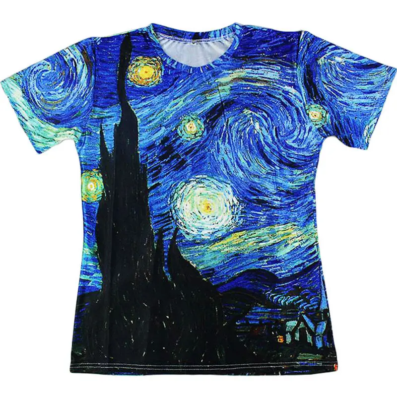 CJLM Classic Oil Painting Men's Clothing 3D Printed T-shirts Vincent Gogh Starry Night Vintage Men Tops Tees Personality T Shirt