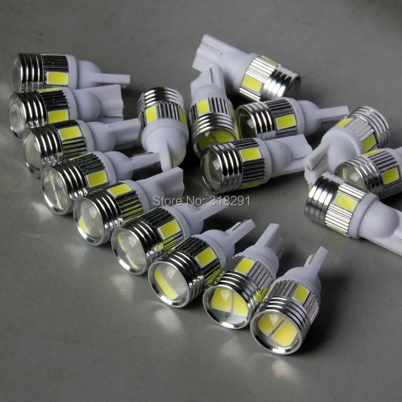 100 шт./лот T10 5630smd 6 samsung светодиодный Яркий Автомобильный светодиодный светильник с алюминиевой крышкой и линзой