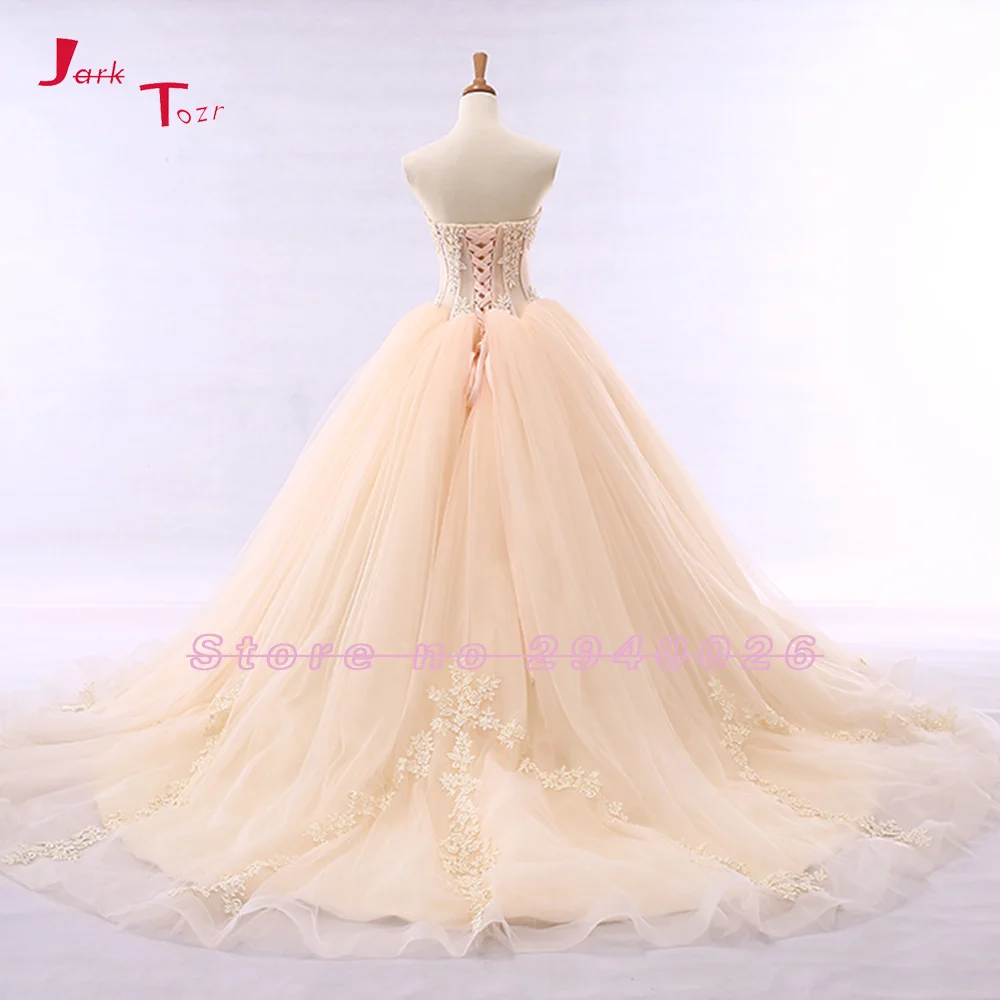 Jark Tozr Custom New Special Appliques Beading Sequins Illusion Ball Gown Wedding Dresses With Petticoat Robe De Mariage | Свадьбы и