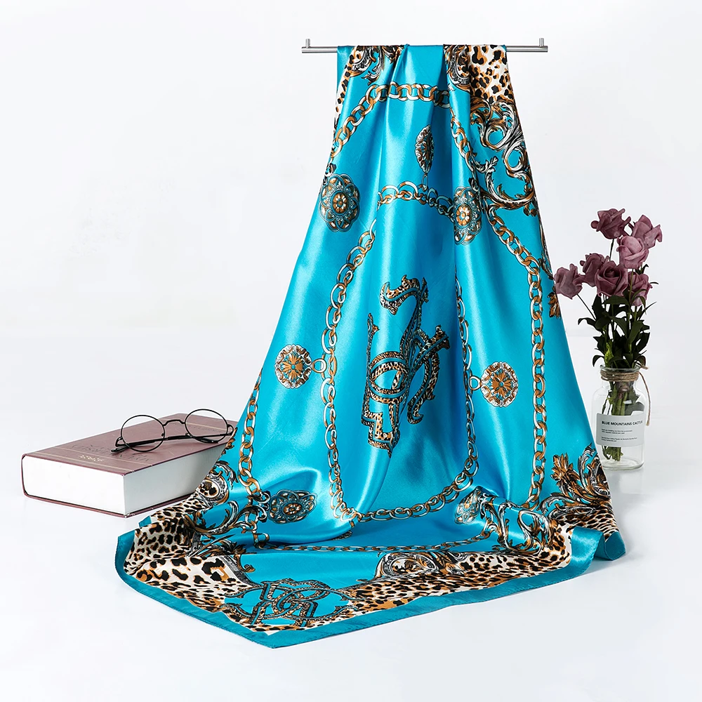 Женский атласный квадратный шелковый шарф шарфы для волос модный узор шейные