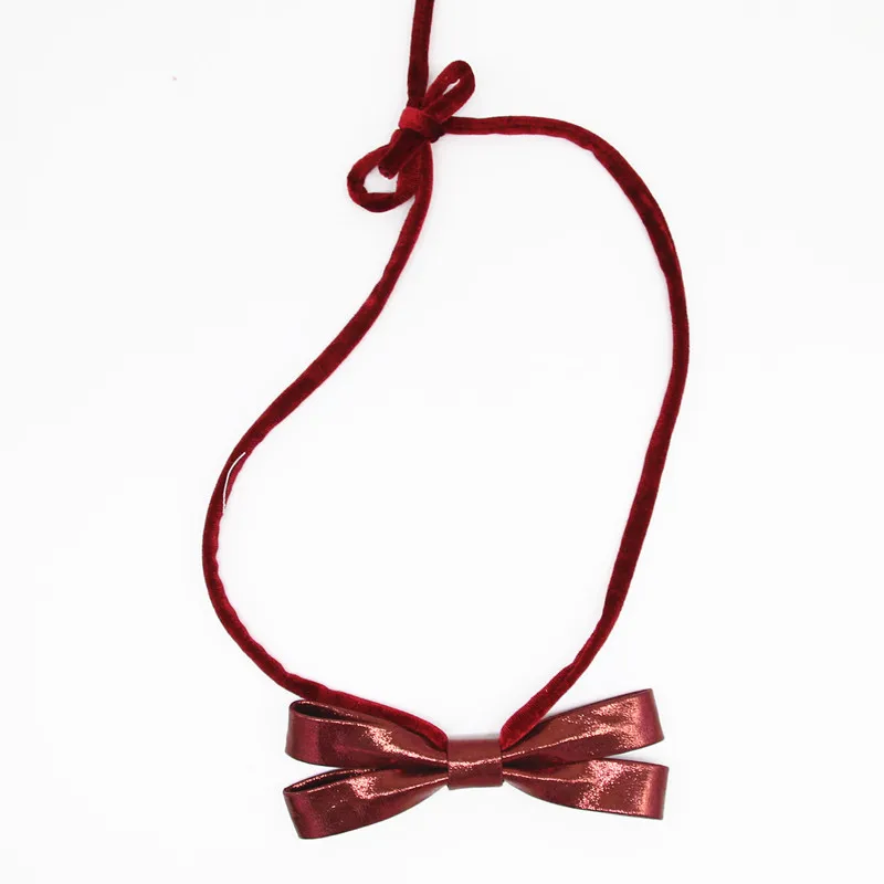 wine necklace Новая зимняя модная детская группа Детские аксессуары для волос кожа pu бант Блестящий бант для волос - Цвет: wine necklace