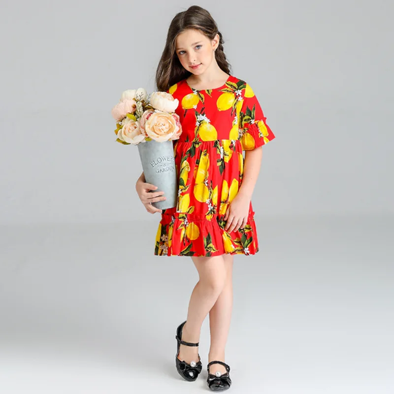 Children's dress summer girls in the sleeve новые девушки сшивание lemon большой хлопок dress|summer girl|girls