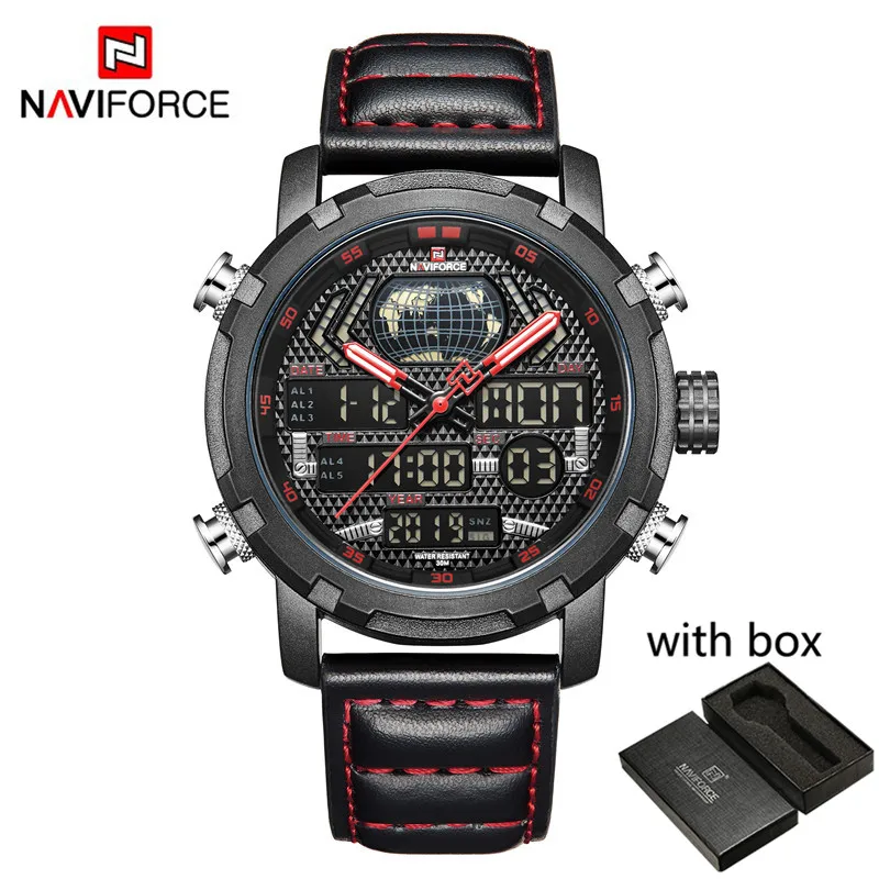 NA9160BRB with box NAVIFORCE часы Мужские лучший бренд класса люкс цифровые аналоговые спортивные наручные часы военные из натуральной кожи мужские часы Relogio Masculino 9160 - Цвет: NA9160BRB with box