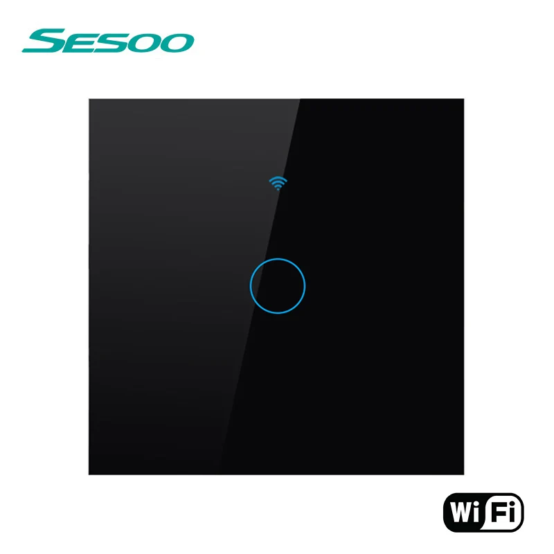 WIFI-EU-SK3-01 Black SESOO WI-FI умный сенсорный переключатель приложение Беспроводной дистанционного светильник настенный выключатель 1 группа с украшением в виде кристаллов Стекло Панель работает с Alexa/Google Home - Цвет: WIFI-EU-SK3-01 Black
