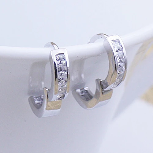 Fashion Men's Silver Plated Small Round Square Rhinestone Hoop Huggie Earrings | Украшения и аксессуары