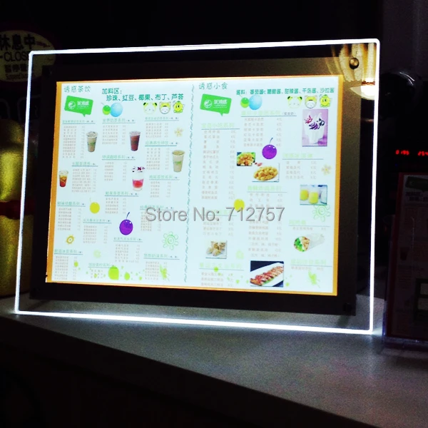 Ресторан/бар/десертный магазин А4 Стенд Стиль Хрустальная рамка LED меню доски |
