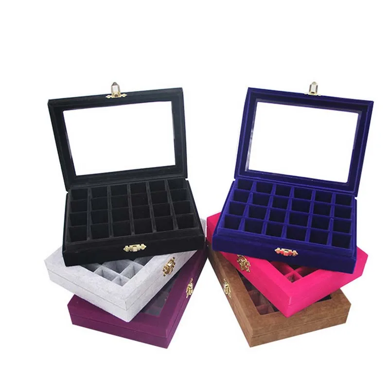 Фланель Малый сундук нейл арта украшения Дисплей коробка кассета Стекло крышки