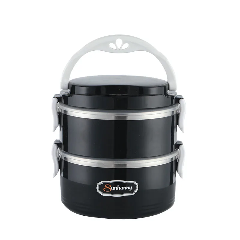 Black 2-layer Sunhanny термальный Ланч-бокс, контейнер для еды, Bento box из нержавеющей стали, ланчбокс для детской школы с термосумкой и столовыми приборами - Цвет: Black 2-layer