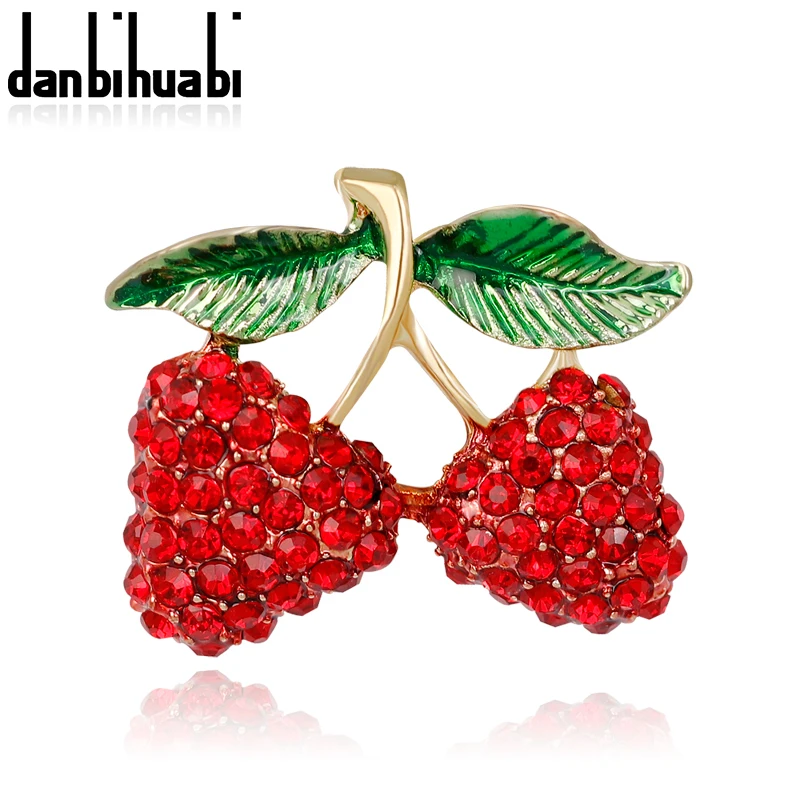 Danbihuabi Эмаль Фиолетовый цветок зеленый лист Красный Rhinestone Броши Для женщин