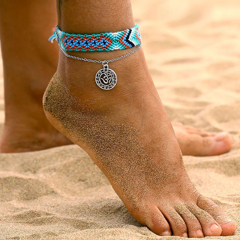 Женские винтажные Многослойные ножные браслеты FNIO богемный Серебристый браслет