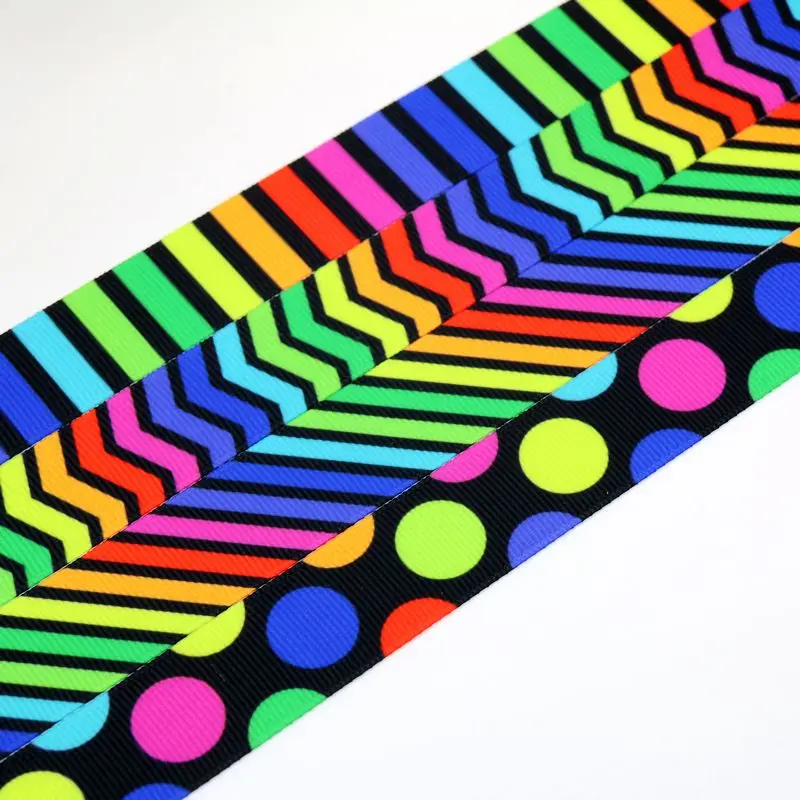 7/8 ''Бесплатная доставка Неоновые шеврон полосы в горошек grosgrain ленты