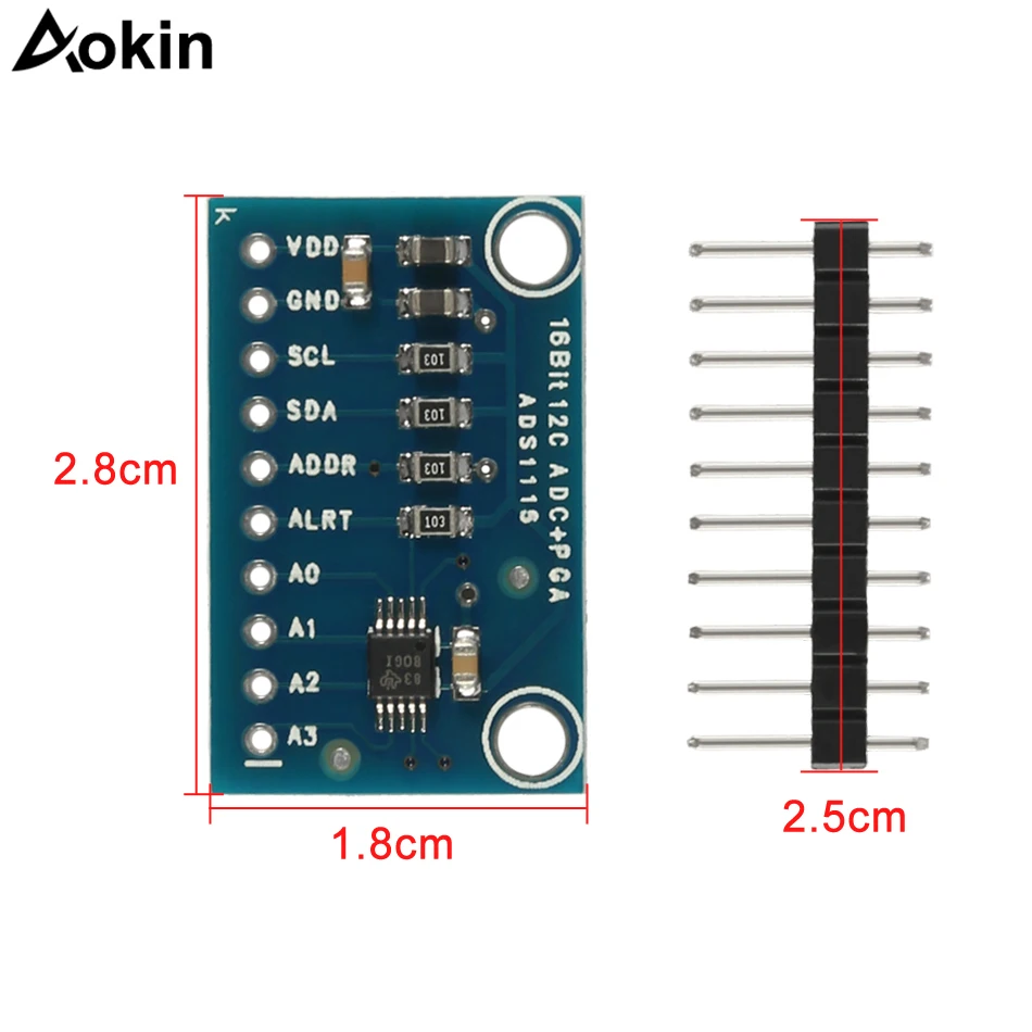 Aokin ADS1115 16 байт 4 канала I2C IIC модуль АЦП уточненных аналогово цифровой