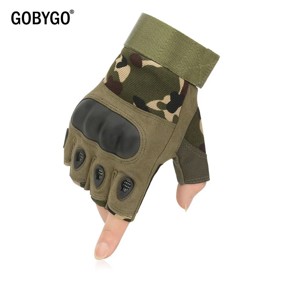 Camo GOBYGO наружные тактические перчатки без пальцев Военная армия стрельба Пешие прогулки Охота Велоспорт езда страйкбол половина пальцев перчатки - Цвет: Camo