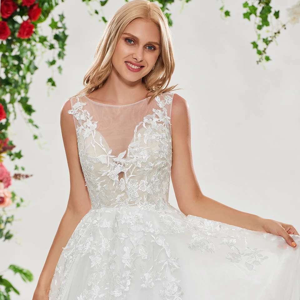 Dressv ivory a line wedding dress scoop neck sleeveless button appliques floor length bridal outdoor&ampampchurch dresses | Свадьбы и