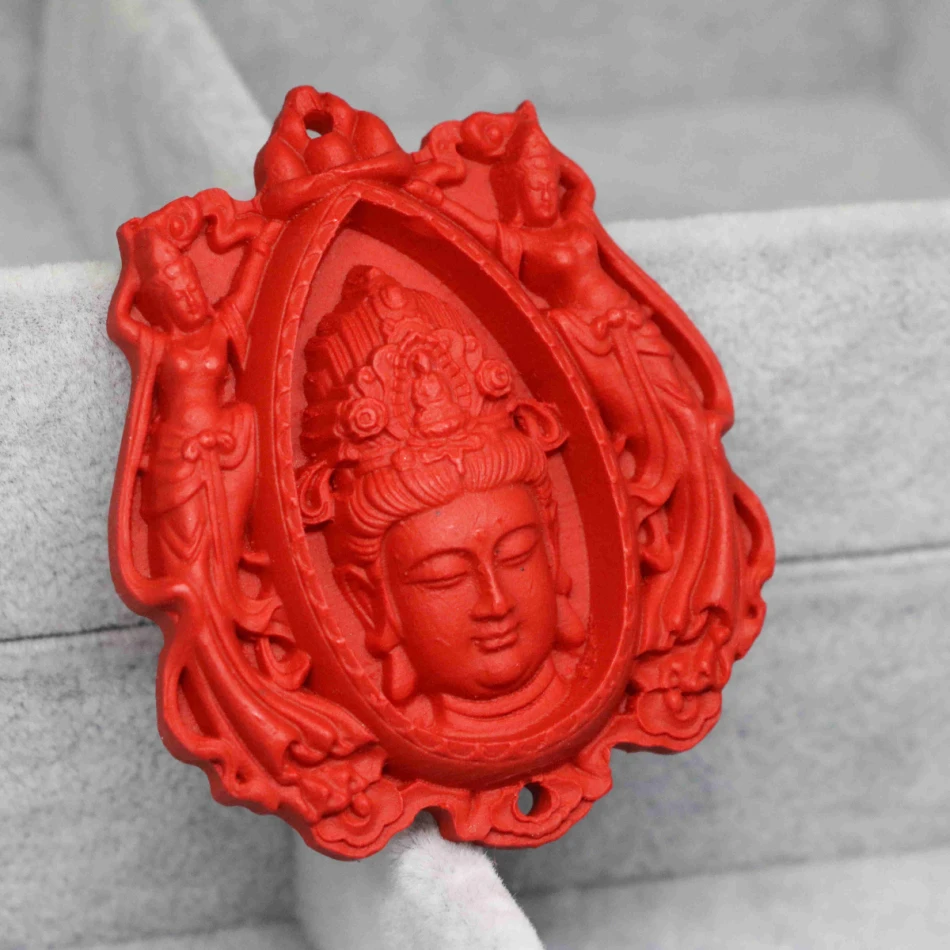 

Free shipping synthetic red cinnabar carved Chinese lucky buddhas pendants fit chain necklace accessories jewelry 51*60mm B1530