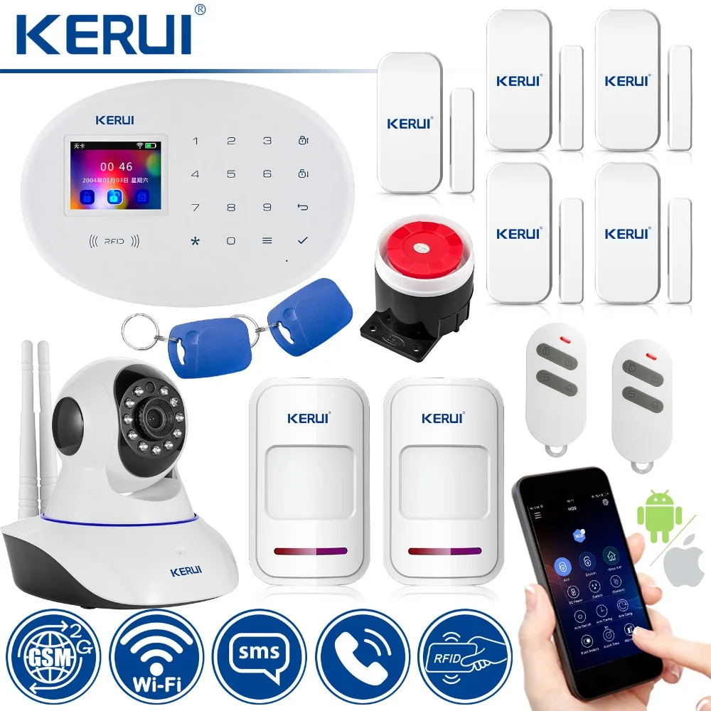 Беспроводная домашняя охранная сигнализация KERUI IP камера Wi Fi + GSM датчик охранной