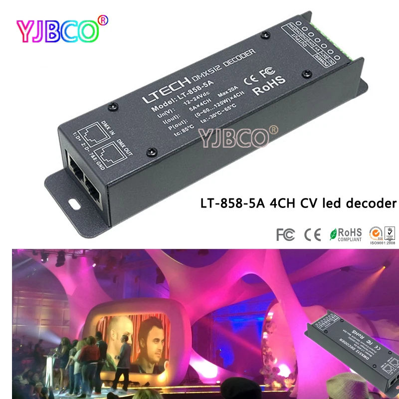 Светодиодный контроллер фирмы ltech LT 858 5A 4CH dmx DC12 24V вход * CH Max 20A выход для