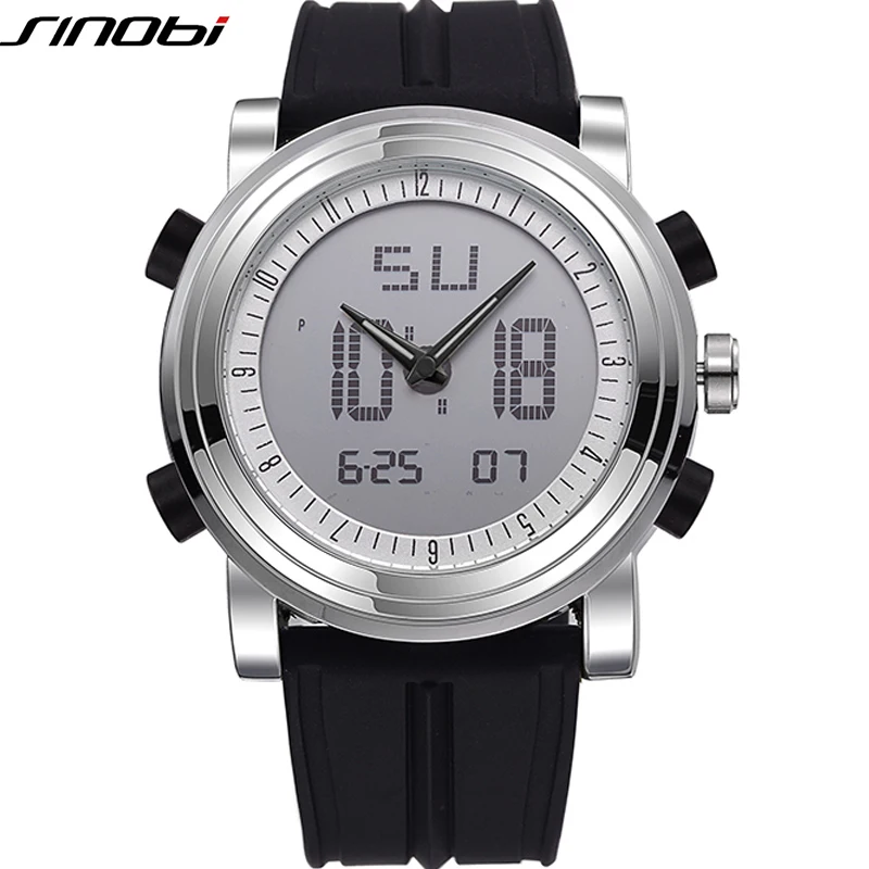 

SINOBI Mens Watches Top Brand Luxury Digital Analog Dual Time Classical Display Watches Silicone Wristwatch Relogio Masculino