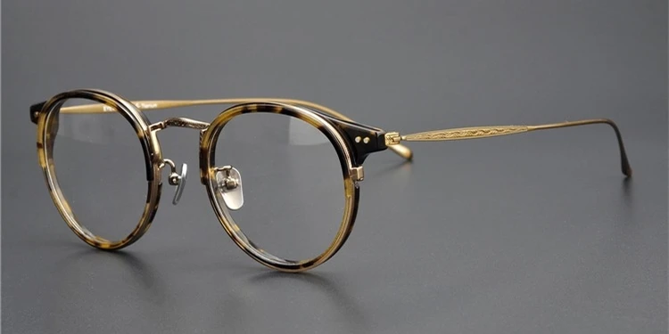 tortoise-gold Ограниченная серия, винтажные очки, оправа из чистого титана, ультралегкие, 542, классические круглые очки для женщин и мужчин, унисекс - Цвет оправы: tortoise-gold