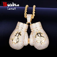 boxing gloves pendant necklace aaa cubic zircon mens hip hop rock jewelry