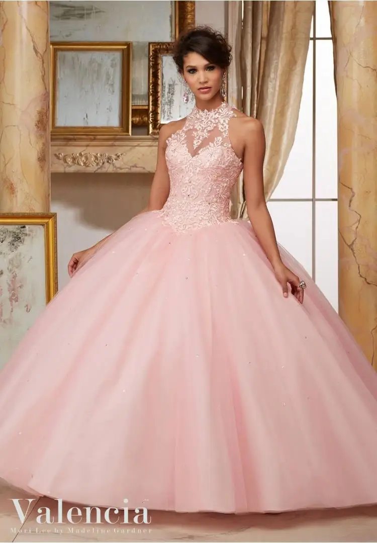 as pic Новое Прибытие Лонг Бальные Платья Бисером Вышивка Красный Quinceanera Платья Высокая Шея Для 15 Лет Vestidos De 15 Anos - Цвет: as pic