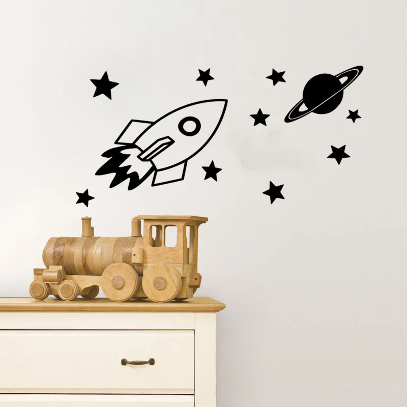 

Rocket Wall Decals Space Star Wall Stickers For Kids Rooms Children Bedroom DIY Removable Art Decor Paper