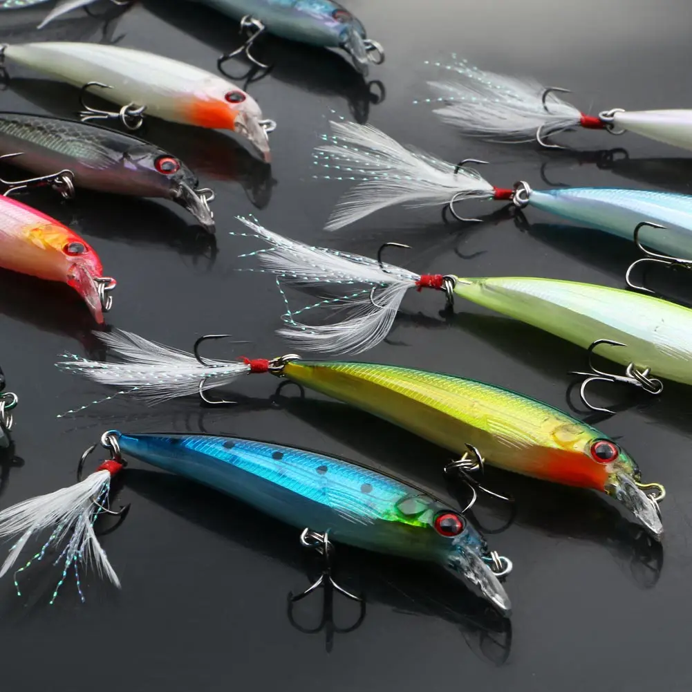 

yumoshi 10pcs Lot Minnow Fishing Lures Bass Crank Bait Tackle Fish Hooks Minnow Fishing Lures Hooks Black 3D Eyes Hook fishing