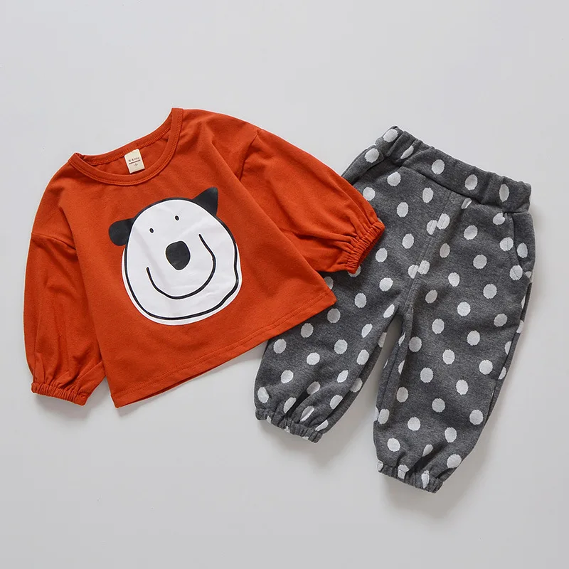 Детский Повседневный костюм для девочек свитер с рисунком медведя и штаны 2