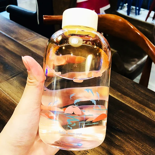 4 Звездное небо океан градиентный цвет стеклянная бутылка для воды версия прозрачной портативной бутылки для воды чай стеклянная бутылка для питья - Цвет: 4
