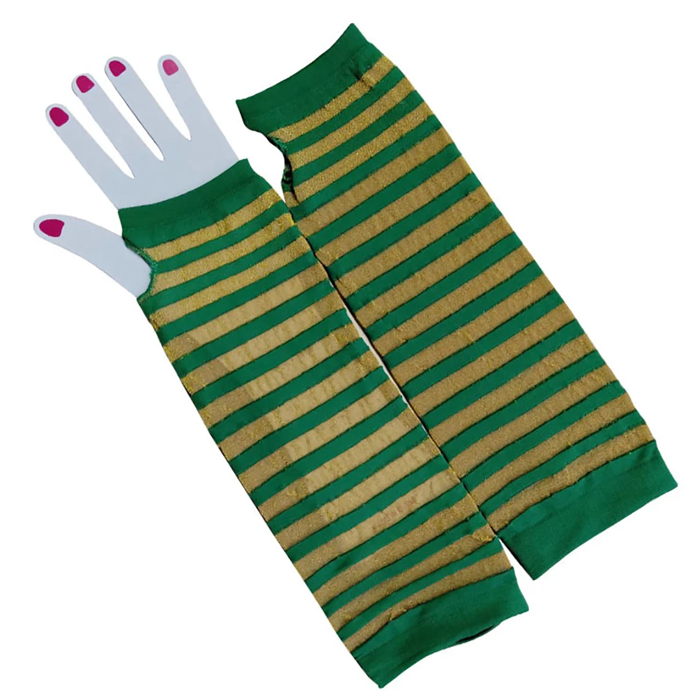 Пара теплых перчаток в зеленую полоску длинные декоративные перчатки для