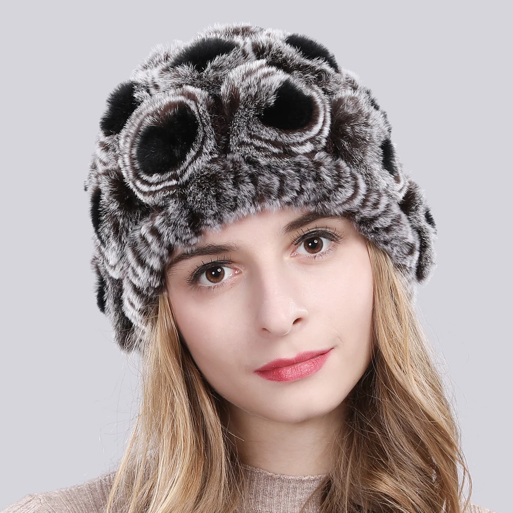 2020 Горячая зимняя шапка из меха кролика Рекс женские трикотажные 100% натурального