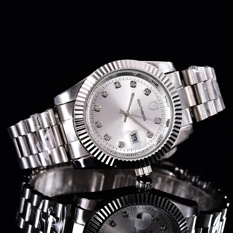 SOUTHBERG Gold silverWatch мужские часы лучший бренд класса люкс известный наручные часы Мужские часы золотые кварцевые наручные часы календарь Relogio