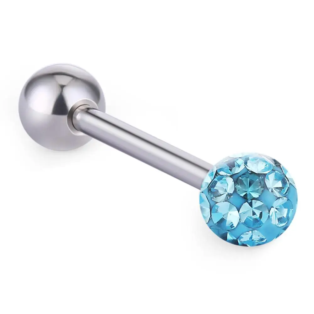 1pc Blue 1 шт./лот эпоксидный CZ драгоценный камень сияющий хрустальный шар кольцо-пирсинг в язык гипоаллергенный штанга нержавеющая сталь 14 г Украшения для тела SD082 - Окраска металла: 1pc Blue
